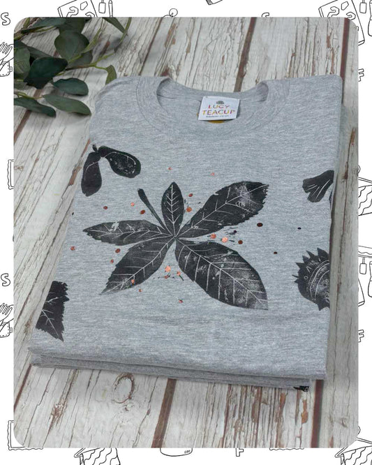 Ready To Ship: Kids Heather T-Shirt- Leaves- age 3-4, 5-6, 7-8, 9-11 years
