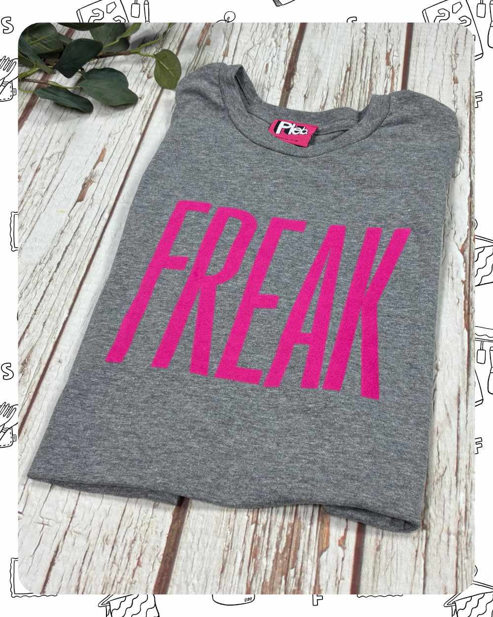 Ready To Ship: Unisex Dark Heather T-Shirt- Freak- Size S