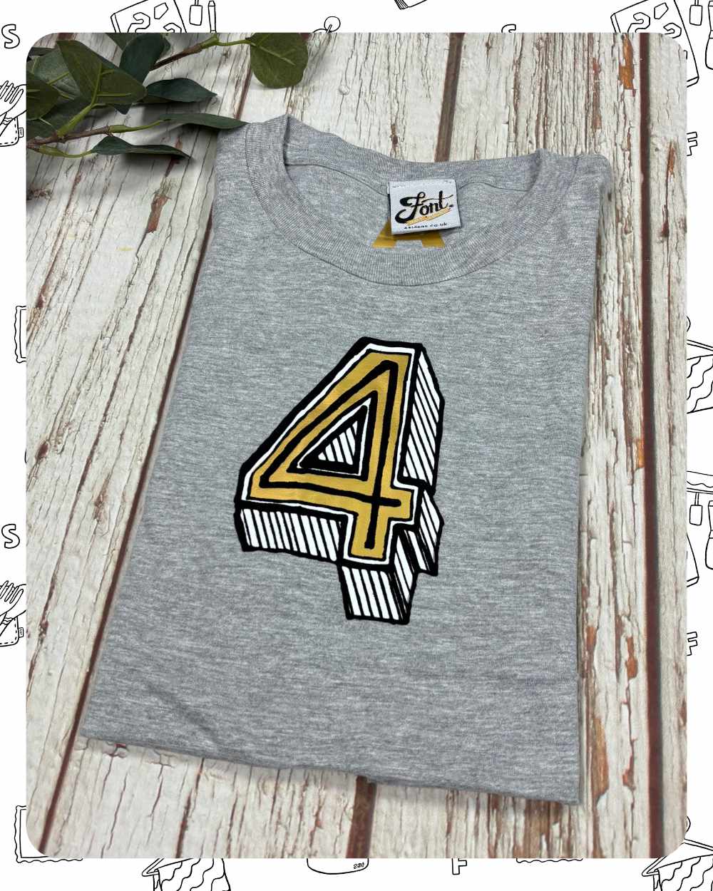 Ready To Ship: Kids Heather T-Shirt- Four JR- Age 3-4 Years