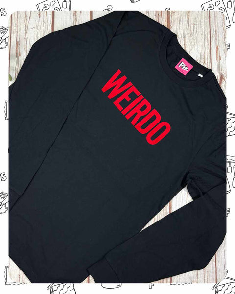 Ready To Ship: Unisex Black Long-Sleeved T-Shirt- Weirdo- Size L