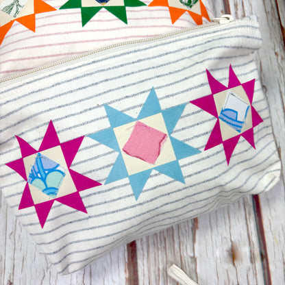 Patchwork Pencil Case. Bright Quilt Pattern Make-up Pouch