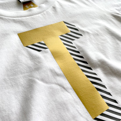 Kids Bright Letter T‑Shirt – Personalised Bradford Buzz Font