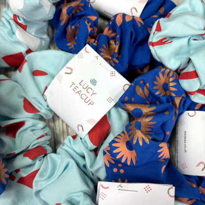 Scrunchies - Screen printed Cotton 'Tea at Eleven'