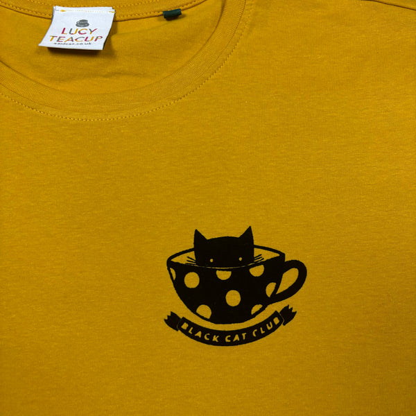 Unisex Black Cat Club Organic Mustard T-Shirt