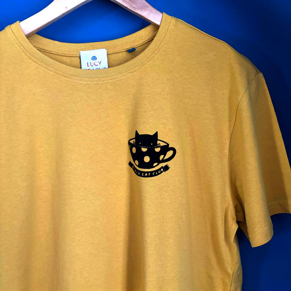 Unisex Black Cat Club Organic Mustard T-Shirt