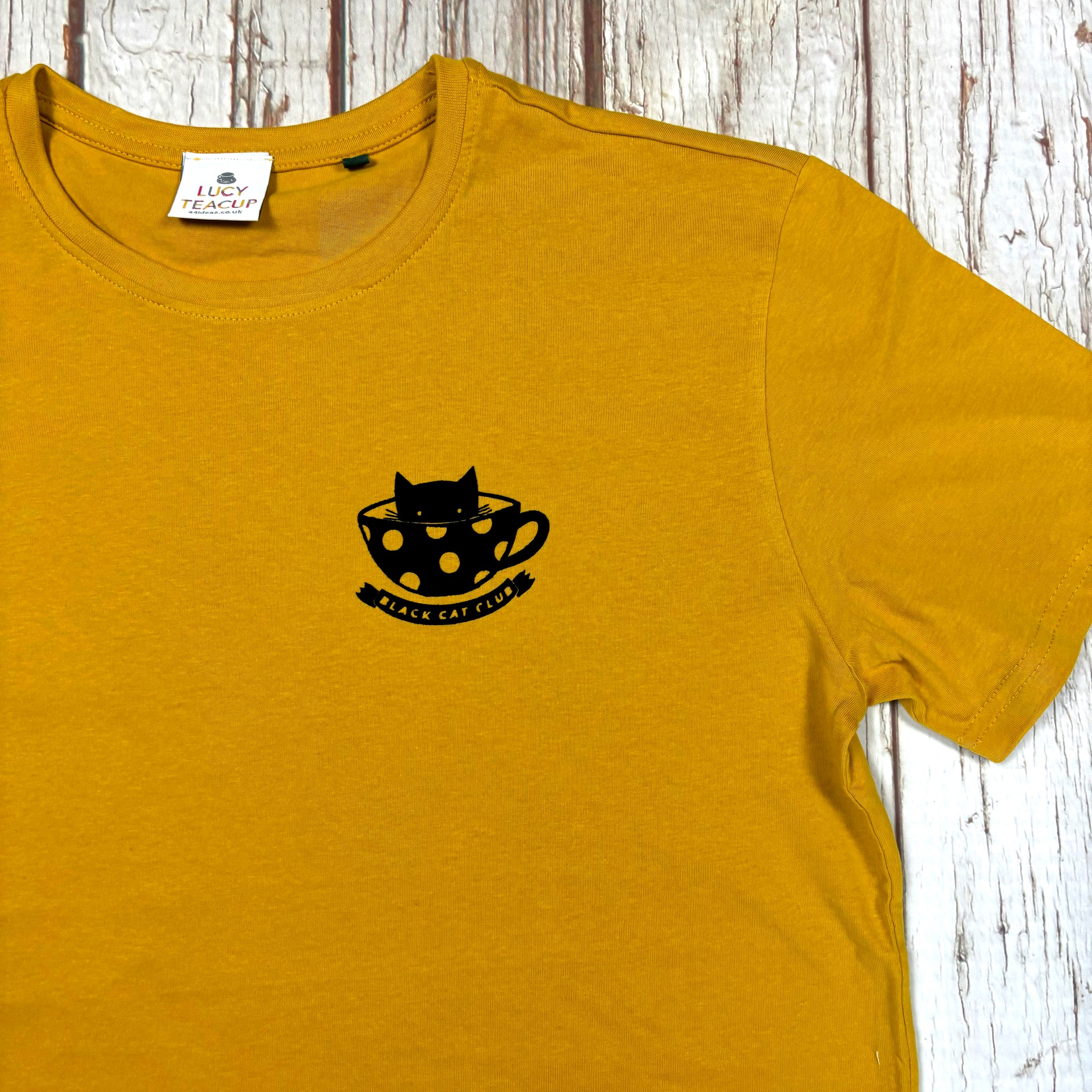 Unisex Black Cat Club Organic Mustard T-Shirt