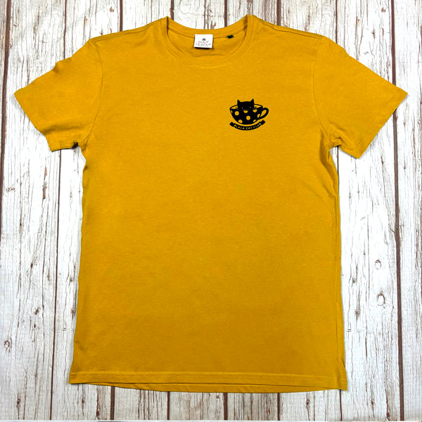 Unisex Black Cat Club Organic Mustard T-Shirt