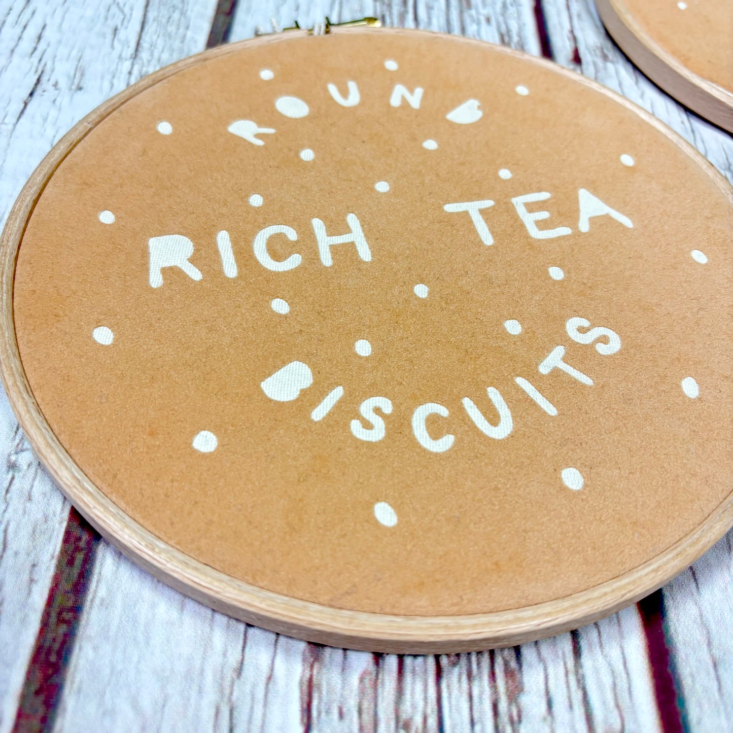 Rich Tea &amp; Digestive Biscuit Embroidery Hoop (7″)
