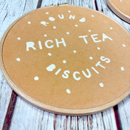 Rich Tea &amp; Digestive Biscuit Embroidery Hoop (7″)