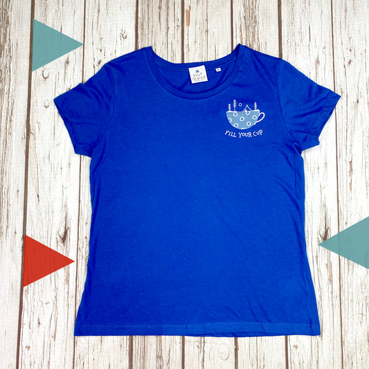 Fill Your Cup – Organic Women’s Royal Blue T‑Shirt
