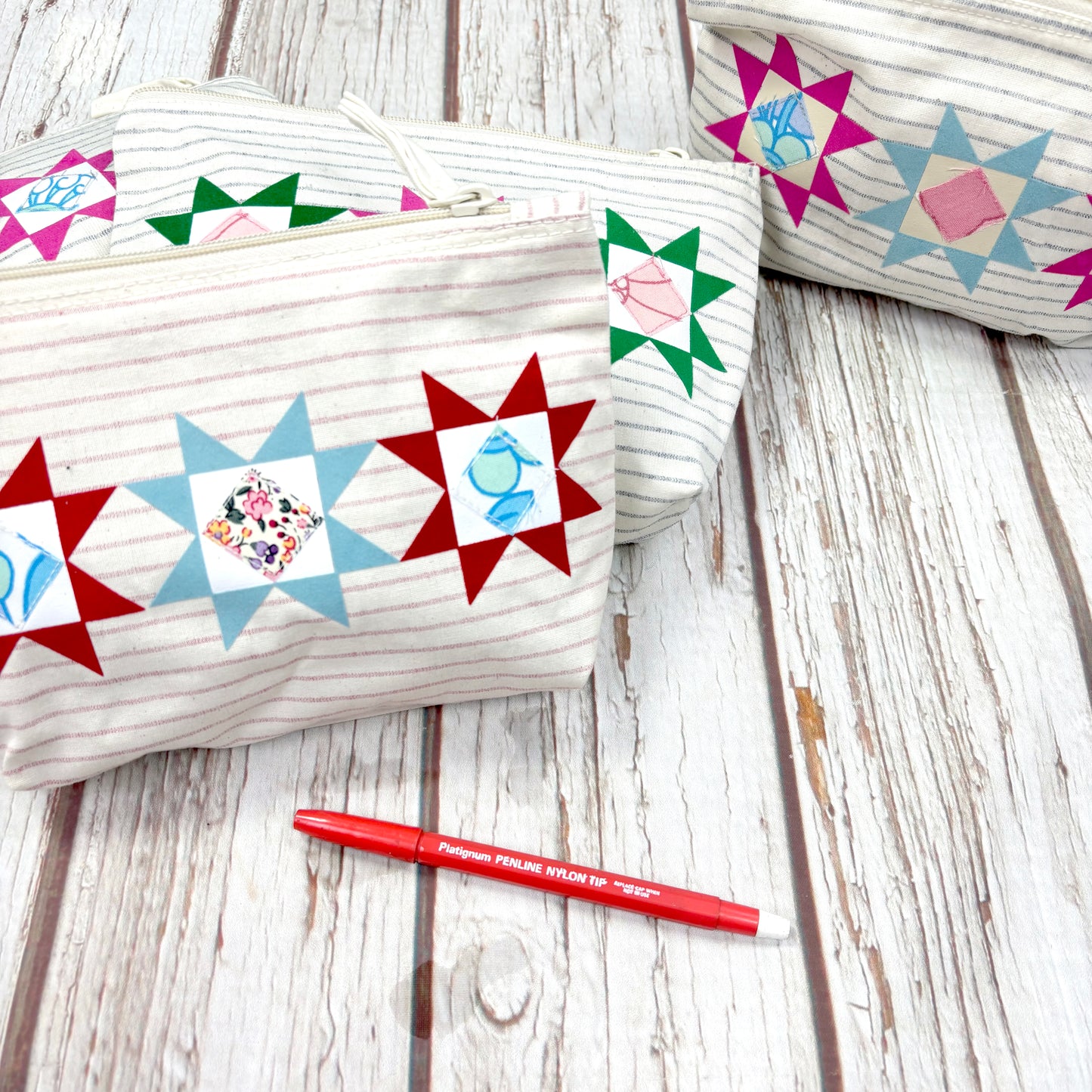 Patchwork Pencil Case. Bright Quilt Pattern Make-up Pouch