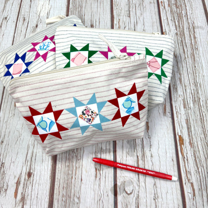 Patchwork Pencil Case. Bright Quilt Pattern Make-up Pouch