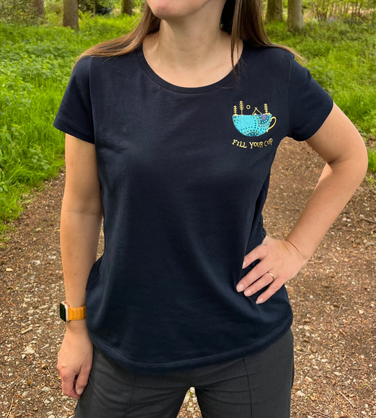 Fill Your Cup Organic Cotton Women’s Navy T-Shirt