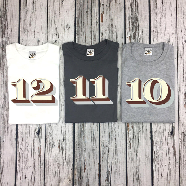 Teenage Birthday Shirt Numbers 10-15 - Stirling Shadow Font Not Found, Font: Stirling Shadow, T-Shirt: Numbers, T-Shirts, Teen Clothes 44ideas.co.uk