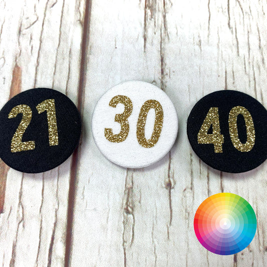 Fabric Glitter Birthday Badges – Numbers 20–100