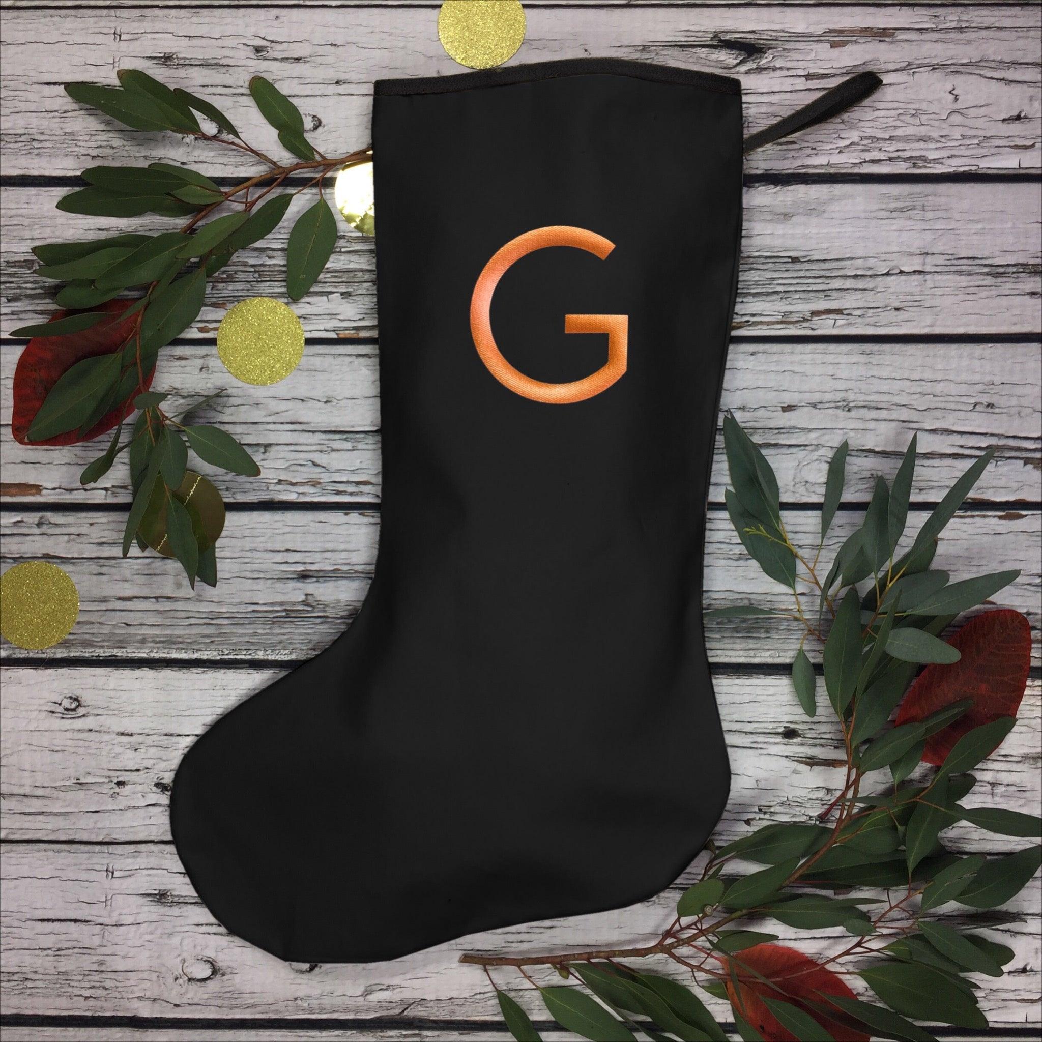 Christmas Personalised Large Black Stocking - Branson Christmas, Christmas: Stockings, Font Not Found, Font: Branson 44ideas.co.uk