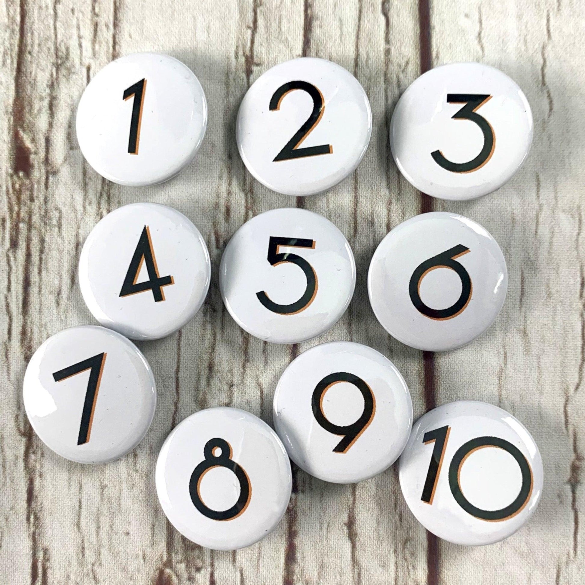 Birthday Number Pin Badges 1-10 - Branson Accessories, Badges, Font Not Found, Font: Branson 44ideas.co.uk
