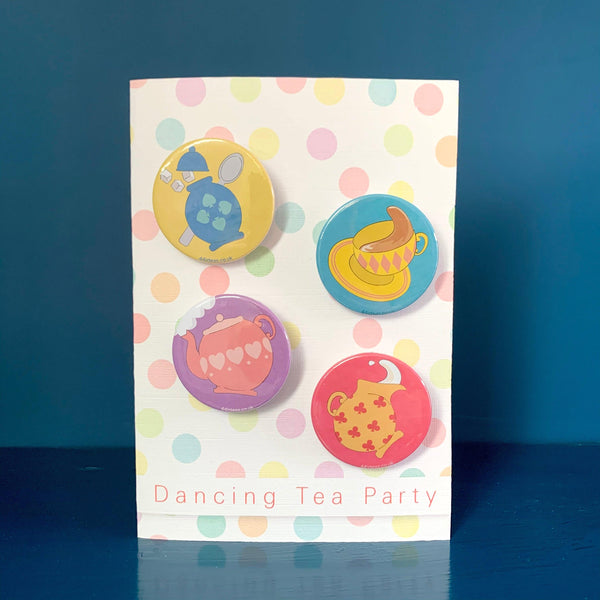 Birthday Badge Card- Dancing Tea Party Badges, Birthday, Cards, Lucy Teacup 44ideas.co.uk