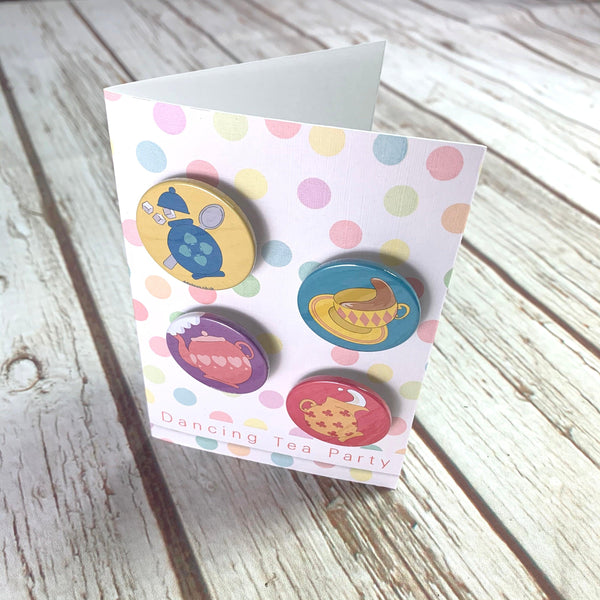 Birthday Badge Card- Dancing Tea Party Badges, Birthday, Cards, Lucy Teacup 44ideas.co.uk