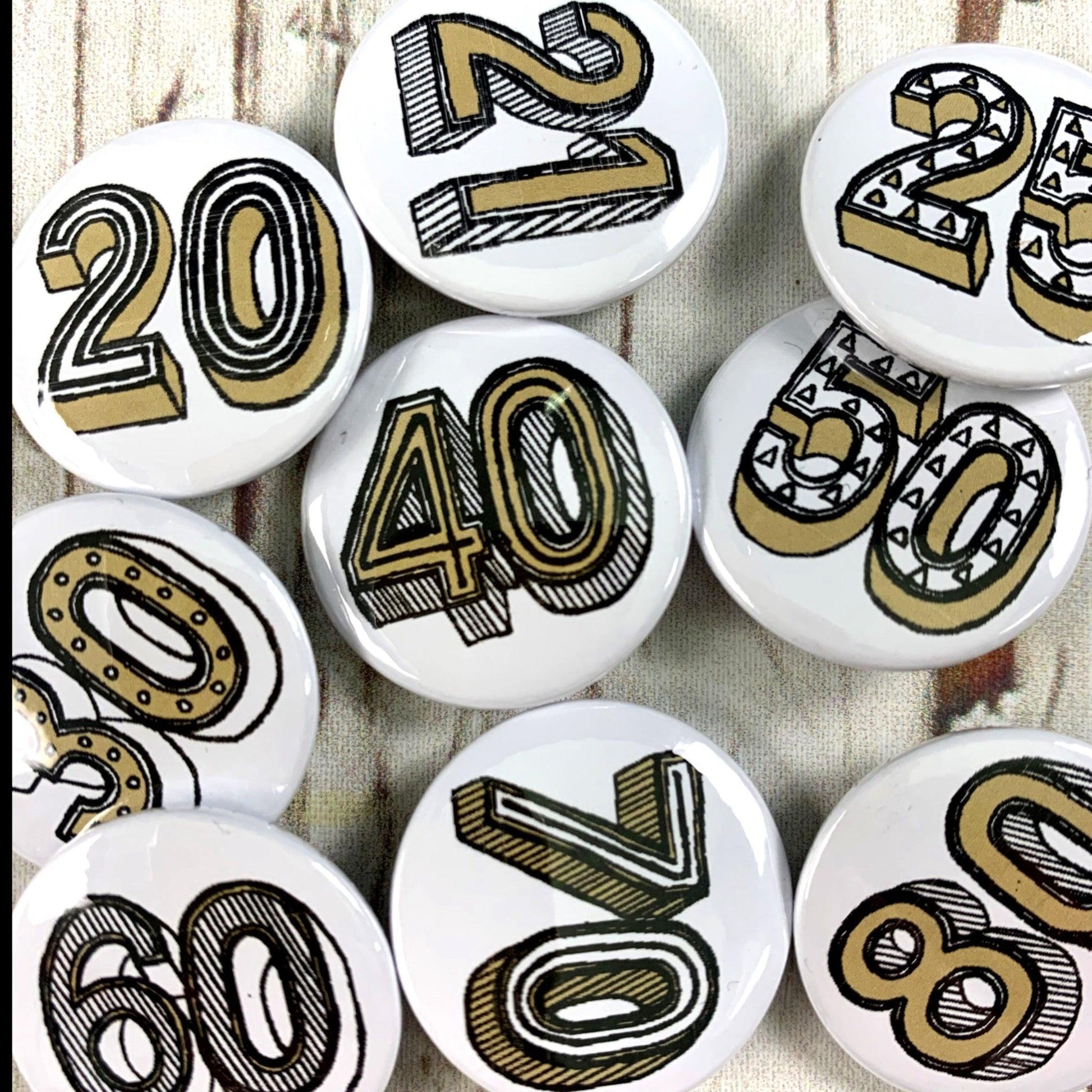Birthday Badges! 20-80 - Juniper Red Accessories, Anniversary, Badges, Birthday 44ideas.co.uk