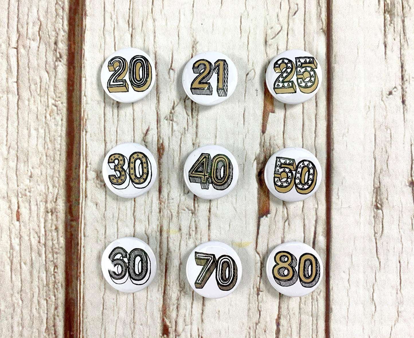 Birthday Badges! 20-80 - Juniper Red Accessories, Anniversary, Badges, Birthday 44ideas.co.uk