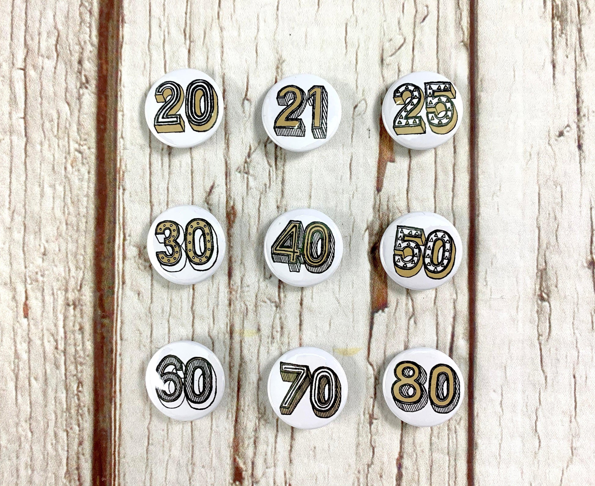 Birthday Badges! 20-80 - Juniper Red Accessories, Anniversary, Badges, Birthday 44ideas.co.uk