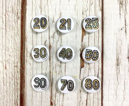 Birthday Badges! 20-80 - Juniper Red Accessories, Anniversary, Badges, Birthday 44ideas.co.uk