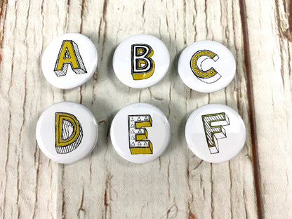 Letter Button Badges-Juniper Red Accessories, Anniversary, Badges, Birthday 44ideas.co.uk