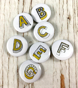 Letter Button Badges-Juniper Red Accessories, Anniversary, Badges, Birthday 44ideas.co.uk