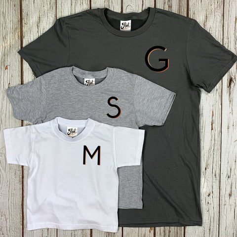 Dad/Child Matching Letter T-Shirts - Branson Deals, Father's Day, Font Not Found, Font: Branson, Kid's Clothes, Men's Clothes, Mother's Day, T-Shirts: Letters 44ideas.co.uk