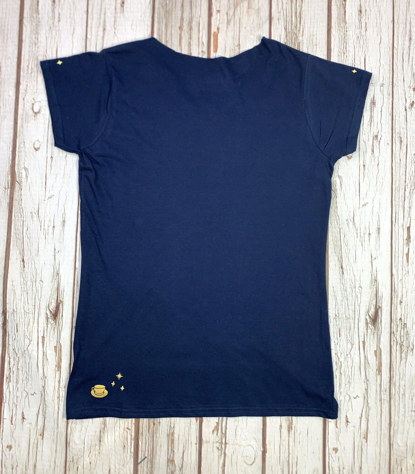 Crescent Moon Peter-Pan Collar Woman's Navy T-Shirt Lucy Teacup, T-Shirts, Womens Clothes 44ideas.co.uk