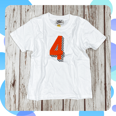 Ready To Ship: Kids Orange 4 T-Shirt~ Age 3-4 Font Not Found, Font: Bradford Buzz, Kid's Clothes 44ideas.co.uk