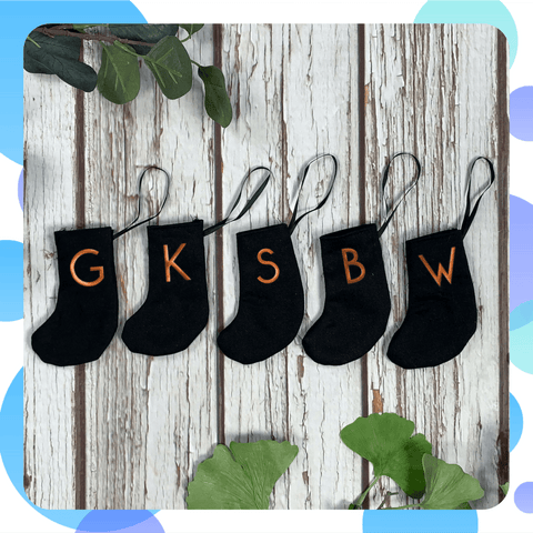 Made to Order: 6 Christmas Mini Black Stocking - Branson Christmas, Christmas: Stockings, Font Not Found, Font: Branson 44ideas.co.uk