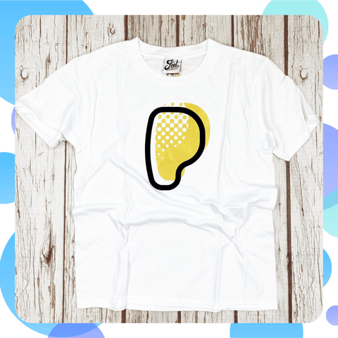 Ready To Ship: Kids Letter P T-Shirt~ Age 9-11 Font Not Found, Font: Fat Babs, Kid's Clothes 44ideas.co.uk