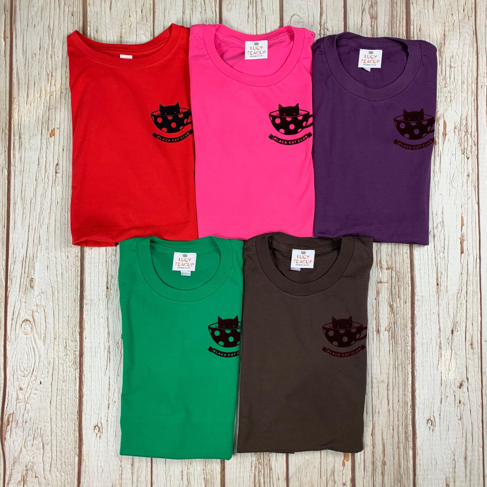 Womens Black Cat Club T-Shirt Lucy Teacup, T-Shirts, Womens Clothes 44ideas.co.uk