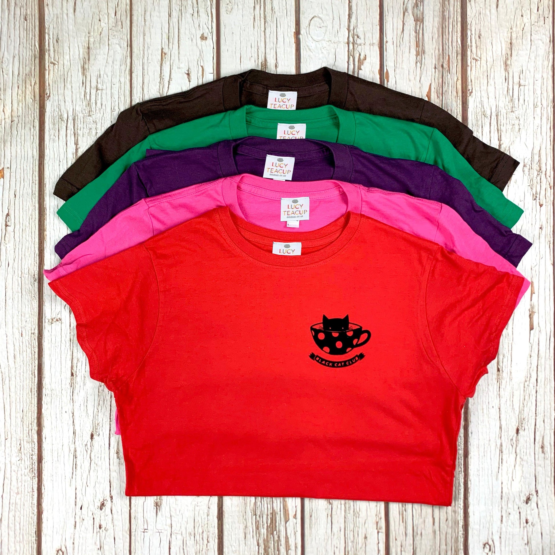 Womens Black Cat Club T-Shirt Lucy Teacup, T-Shirts, Womens Clothes 44ideas.co.uk