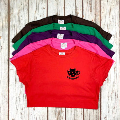 Womens Black Cat Club T-Shirt Lucy Teacup, T-Shirts, Womens Clothes 44ideas.co.uk