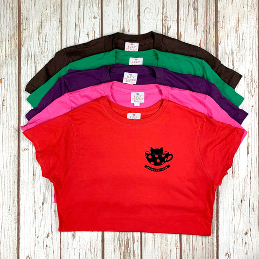 Womens Black Cat Club T-Shirt Lucy Teacup, T-Shirts, Womens Clothes 44ideas.co.uk