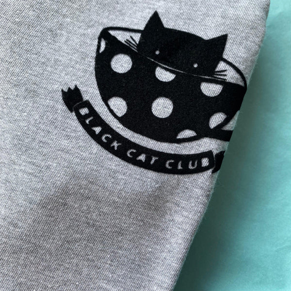 Heather Grey Womens Black Cat Club T-Shirt Lucy Teacup, T-Shirts, Womens Clothes 44ideas.co.uk