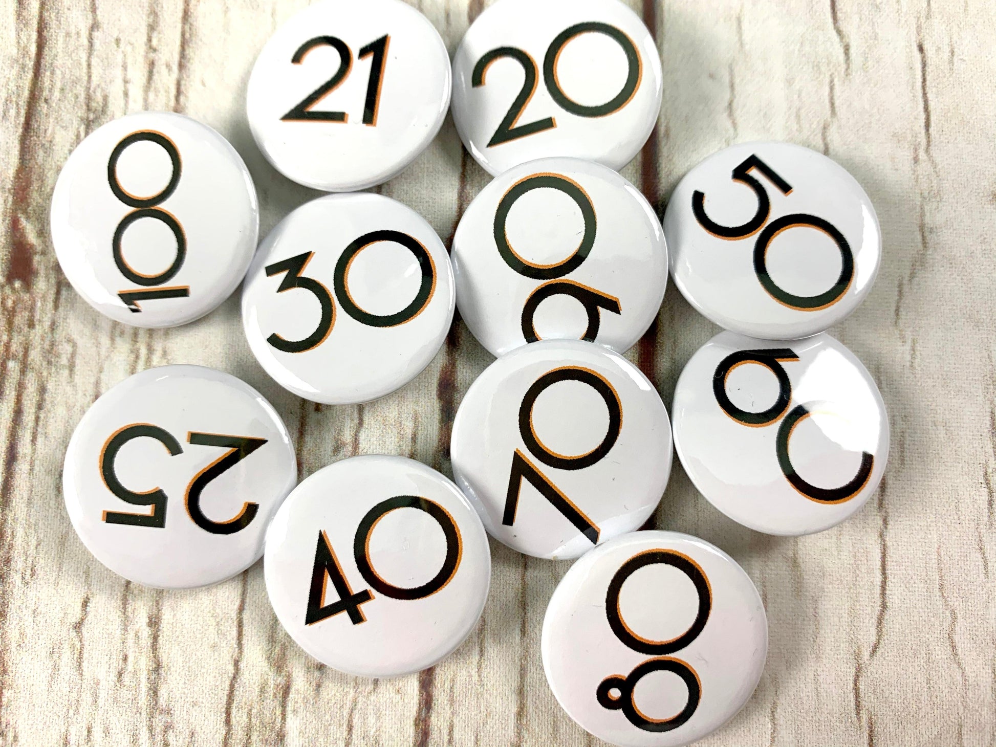 Birthday Badges! 20-100 -Branson Accessories, Badges, Font Not Found, Font: Branson 44ideas.co.uk