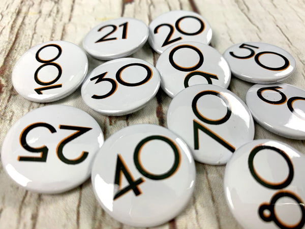 Birthday Badges! 20-100 -Branson Accessories, Badges, Font Not Found, Font: Branson 44ideas.co.uk