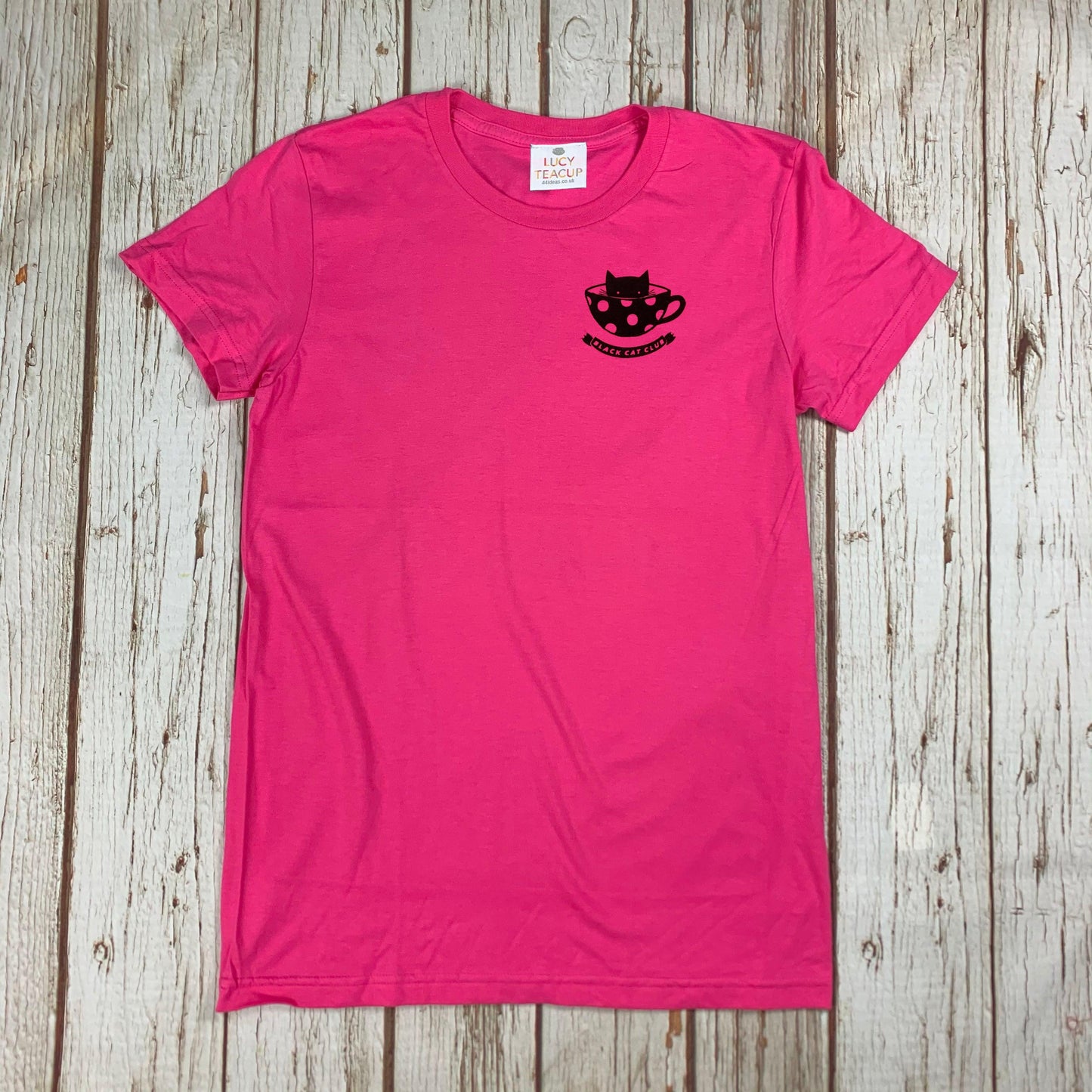 Womens Black Cat Club T-Shirt Lucy Teacup, T-Shirts, Womens Clothes 44ideas.co.uk