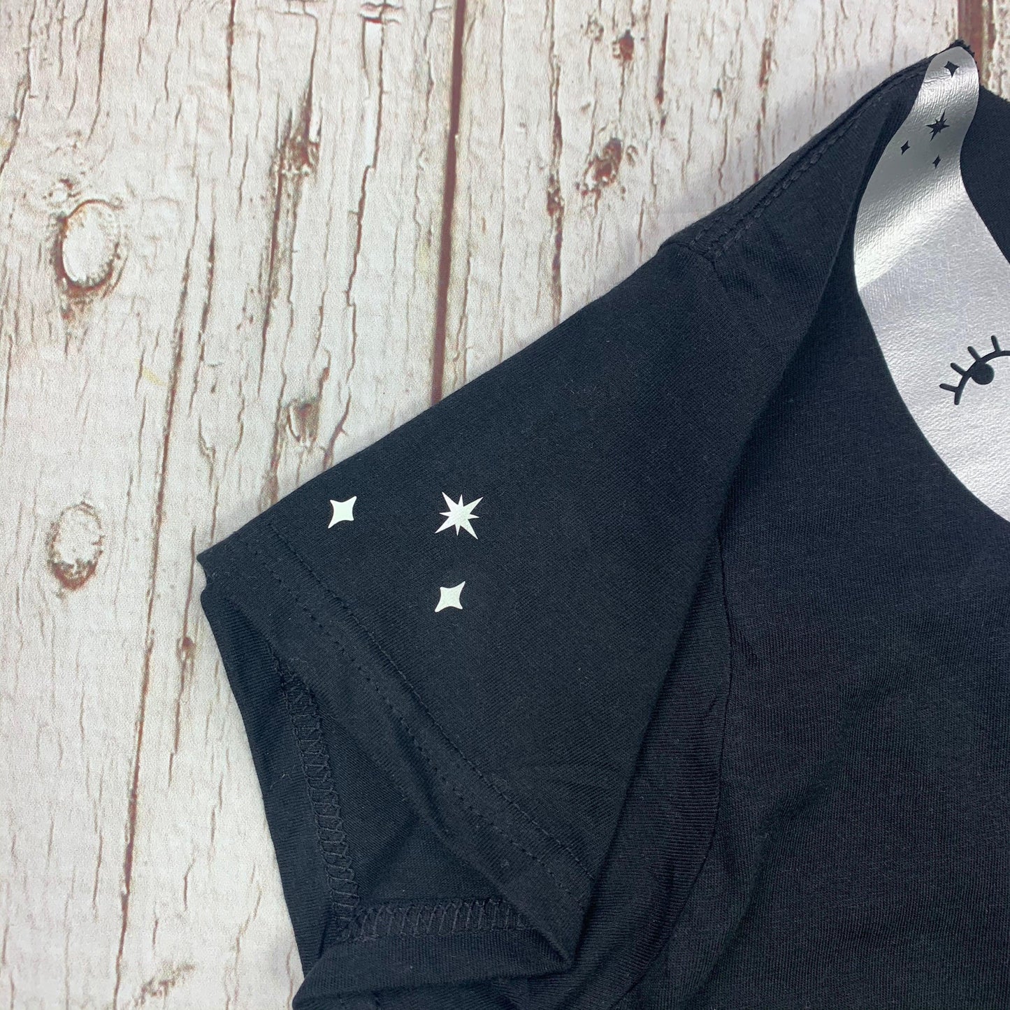 Crescent Moon Peter-Pan Collar Woman's Black T-Shirt Lucy Teacup, T-Shirts, Womens Clothes 44ideas.co.uk