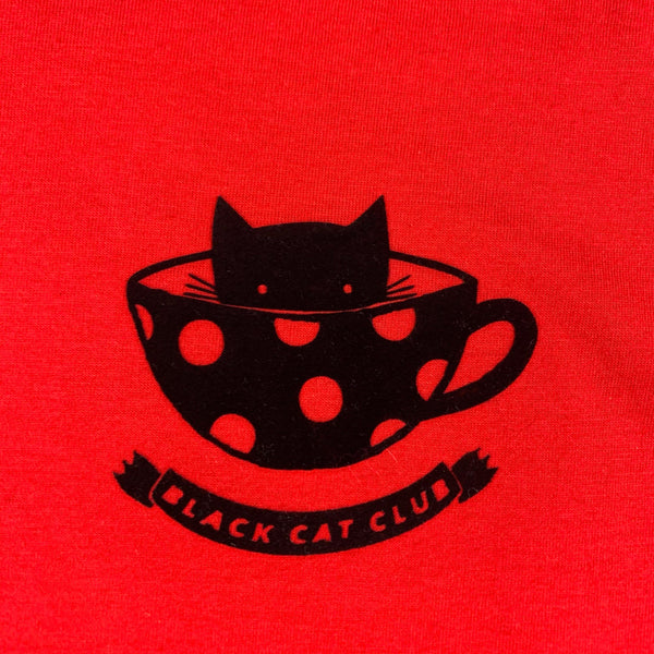 Heather Grey Womens Black Cat Club T-Shirt Lucy Teacup, T-Shirts, Womens Clothes 44ideas.co.uk