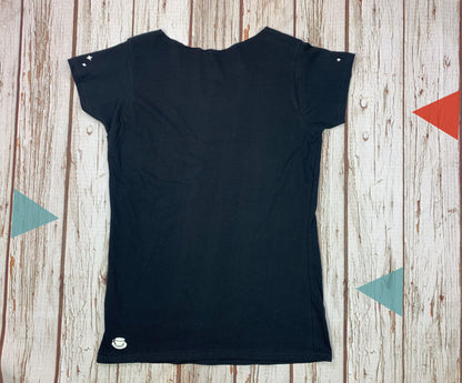 Crescent Moon Peter-Pan Collar Woman's Navy T-Shirt Lucy Teacup, T-Shirts, Womens Clothes 44ideas.co.uk