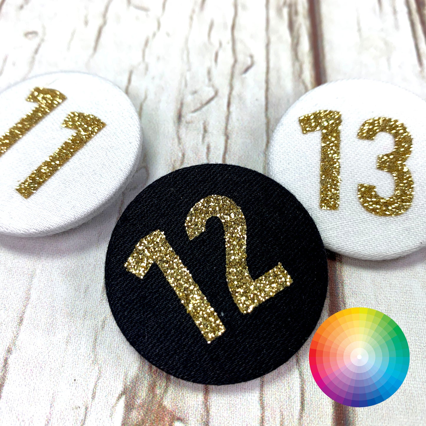 Birthday Number Fabric Glitter Badges – Ages 11 to 19