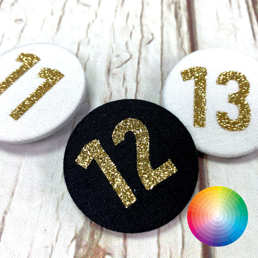 Birthday Number Fabric Glitter Badges – Ages 11 to 19