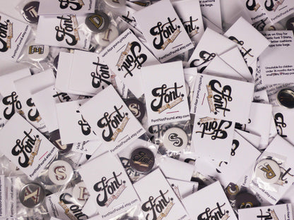 Alphabet Button Badges-Stirling Shadow Accessories, Badges, Font Not Found, Font: Stirling Shadow 44ideas.co.uk