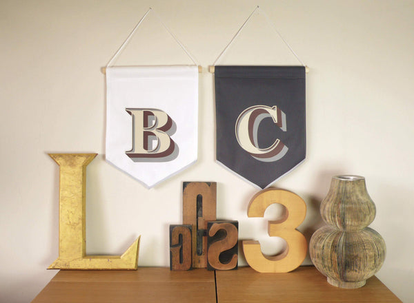 Alphabet Pennant A4 - Stirling Shadow Banners, Font Not Found, Font: Stirling Shadow, New Baby, Wall Art 44ideas.co.uk