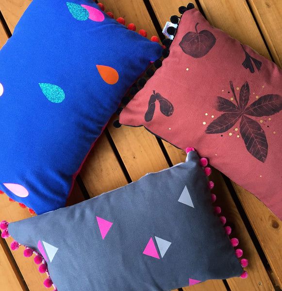 Blue Tropical Raindrop Cushion Cushions, Homeware, Lucy Teacup 44ideas.co.uk